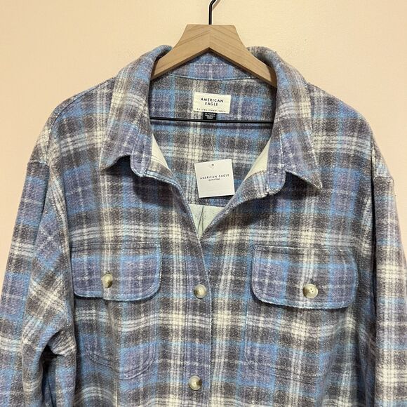 NWT American Eagle AE Go Big Beach Flannel Plaid Shirt Women's Size XL - Picture 8 of 10
